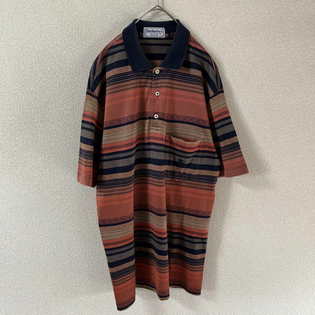 BURBERRY(バーバリー)のL1 バーバリー　ネイティブ柄ポロシャツ　半袖　タイト目　ボーダー　Ｌメンズ メンズのトップス(ポロシャツ)の商品写真