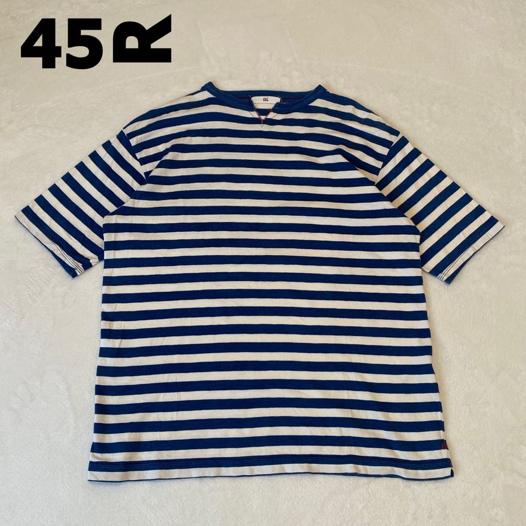 45R(フォーティファイブアール)の45R インディゴ　天竺　刺繍　ボーダー　Tシャツ　半袖　XL メンズのトップス(シャツ)の商品写真