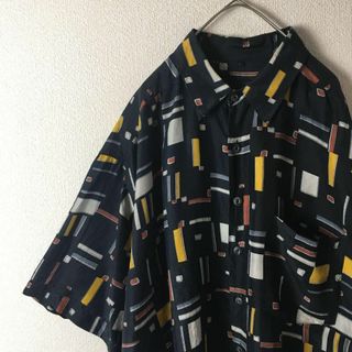 M1パターン柄シャツ　半袖　ゆったり　XLメンズ　黒　サラサラ(Tシャツ/カットソー(半袖/袖なし))