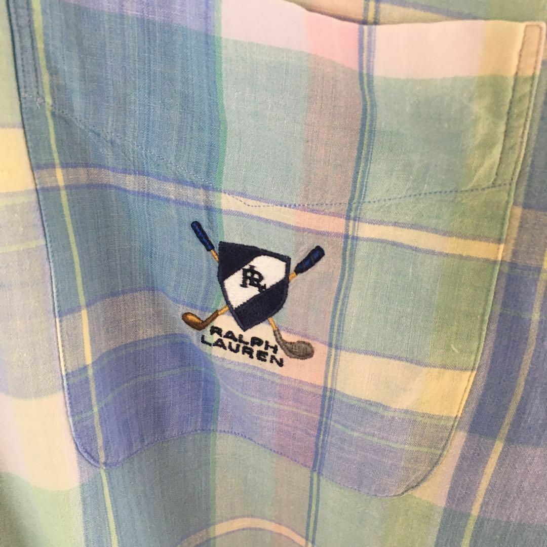 POLO RALPH LAUREN(ポロラルフローレン)のU1 ラルフローレン　ゴルフ　刺繍　半袖　チェック柄シャツ　Ｌメンズ　ゆったり メンズのトップス(Tシャツ/カットソー(半袖/袖なし))の商品写真