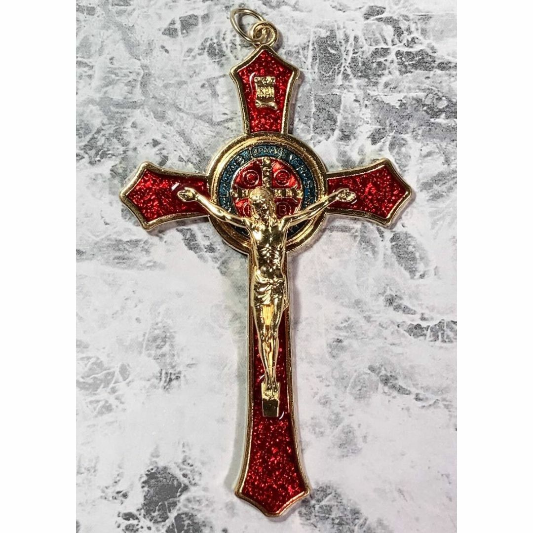 「十字架/クロス/ロザリオ　イエス・キリスト メタル/レッド＆ゴールド」512 レディースのアクセサリー(ネックレス)の商品写真