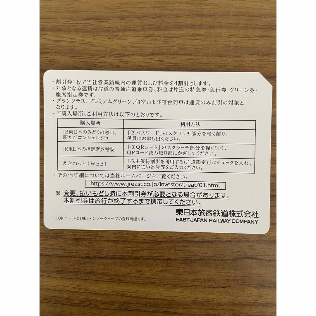 JR東日本 株主優待割引券　2枚 チケットの乗車券/交通券(鉄道乗車券)の商品写真