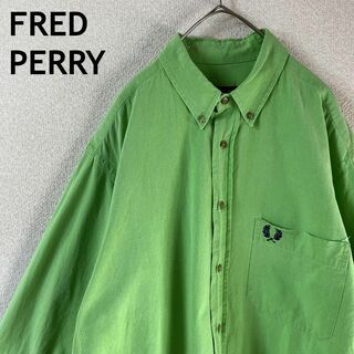 FRED PERRY - J1 フレッドペリー　コットンシャツ　長袖　Mメンズ グリーン系　ゆったり