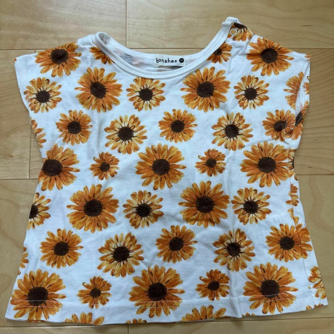 Branshes(ブランシェス)の中古品　半袖Tシャツ　スカッツ　ひまわり　猫　子供服　上下SET 3点　80cm キッズ/ベビー/マタニティのベビー服(~85cm)(Ｔシャツ)の商品写真