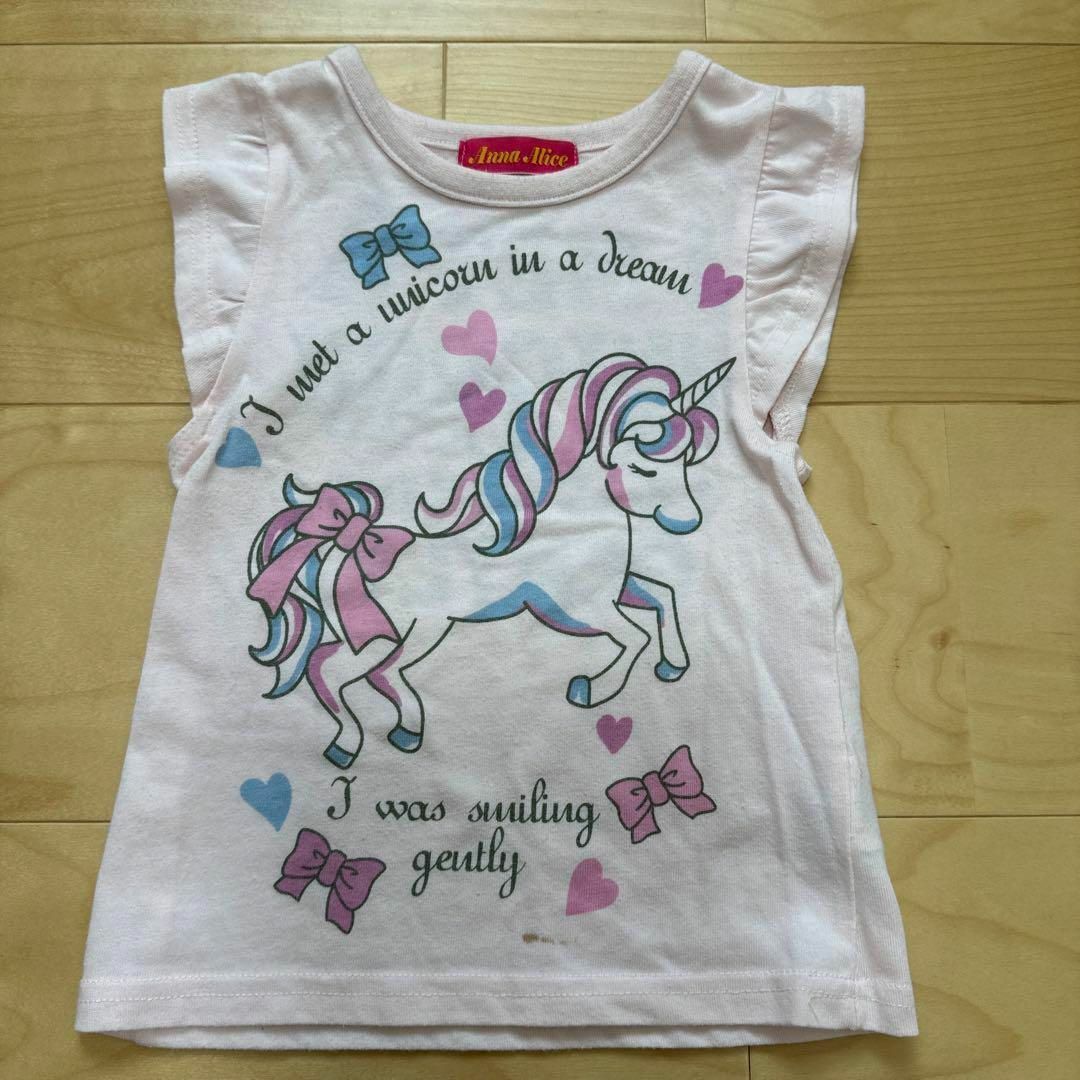 中古品　半袖Tシャツ　子供服　キッズ　女の子　2点SET ピンク　白　100cm キッズ/ベビー/マタニティのキッズ服女の子用(90cm~)(Tシャツ/カットソー)の商品写真