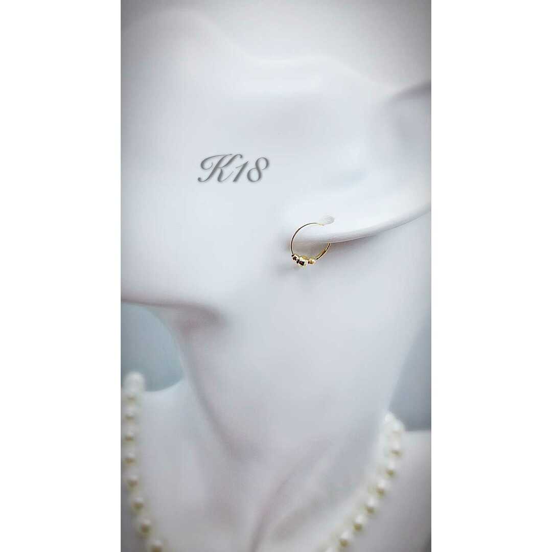 K18 18金 ミラーボール  フープピアス レディースのアクセサリー(ピアス)の商品写真