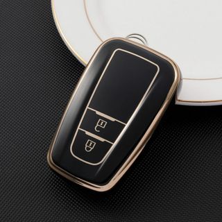 トヨタ スマートキーケース TPU キーカバー 黒金 2ボタン RAV4(車内アクセサリ)