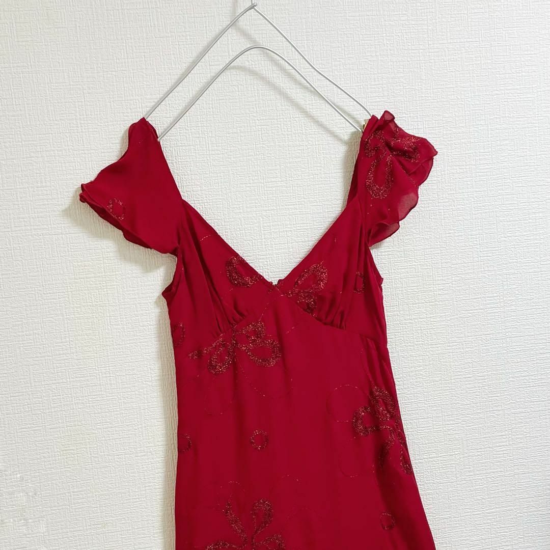TOCCA(トッカ)のTOCCA   ワンピース　ドレス　赤　シルク　100％　2次会　花柄 レディースのワンピース(ひざ丈ワンピース)の商品写真