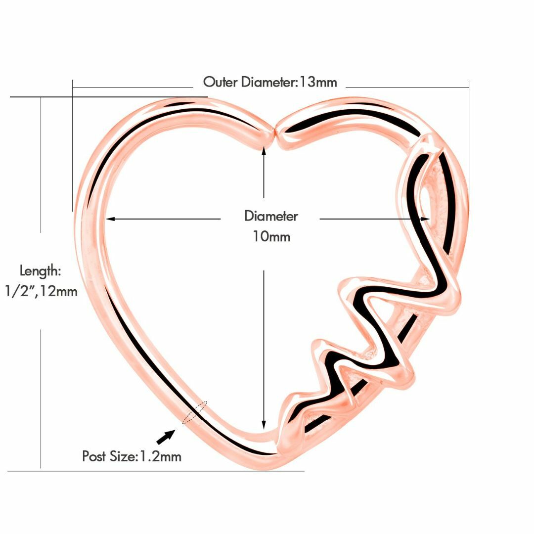 色:ローズゴールドOUFER 軟骨用ステンレス鋼ピアス16g左閉環ハート型ピ レディースのアクセサリー(その他)の商品写真