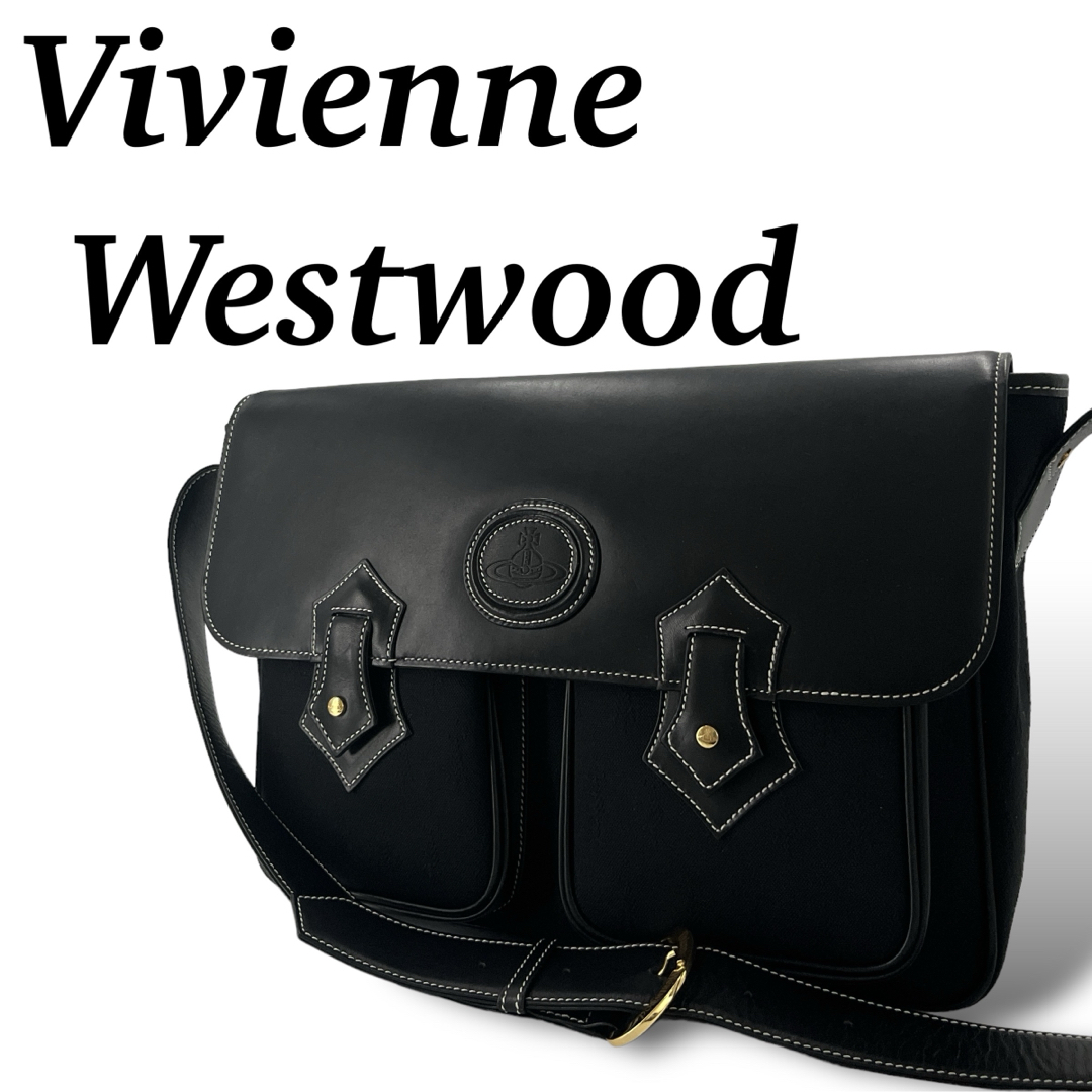 Vivienne Westwood(ヴィヴィアンウエストウッド)の美品　ヴィヴィアンウエストウッド　メッセンジャーバッグ　ゴールド金具　レザー　黒 メンズのバッグ(メッセンジャーバッグ)の商品写真