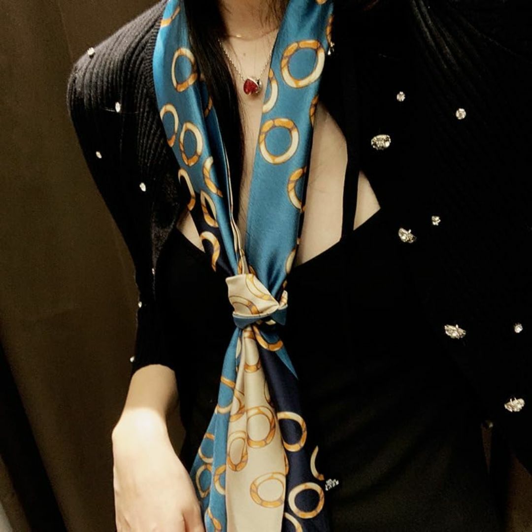 【色: 黒 & ネービー】[HURESON] スカーフ レディース 花柄 ストラ レディースのファッション小物(その他)の商品写真