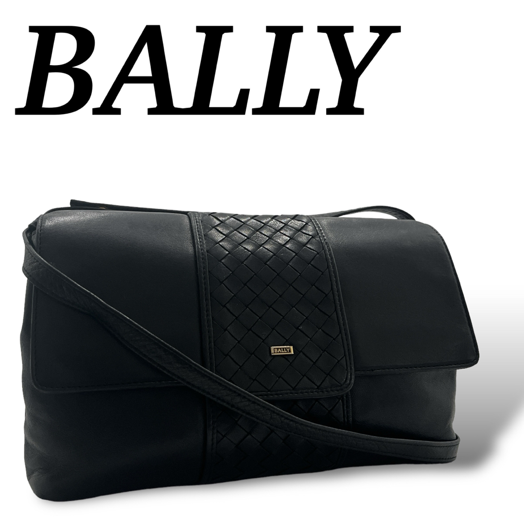 Bally(バリー)のバリー　ショルダーバッグ　イントレチャート　斜めがけ　ロゴプレート　ラム　黒 レディースのバッグ(ショルダーバッグ)の商品写真