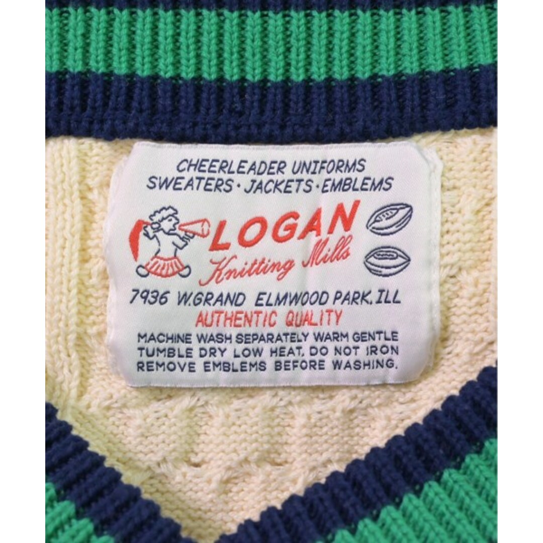 LOGAN KNITTING MILLS ベスト F アイボリー系x緑等 【古着】【中古】 レディースのトップス(ベスト/ジレ)の商品写真