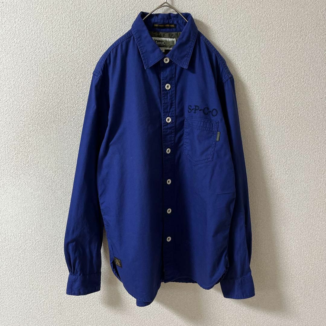 K2 アメカジ　ワークシャツ　長袖　刺繍　XLメンズ 青系　無地 メンズのトップス(Tシャツ/カットソー(七分/長袖))の商品写真