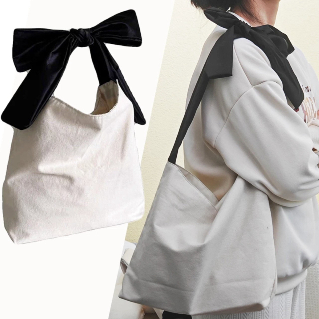 キャンバストート トートバッグ レディース リボン ハンドバッグ 肩掛け　手提げ レディースのバッグ(トートバッグ)の商品写真