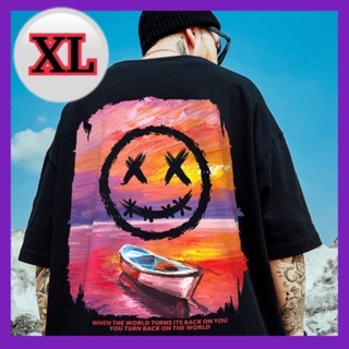 ユニセックス Tシャツ  バックプリント 半袖 XLサイズ 黒(Tシャツ/カットソー(半袖/袖なし))