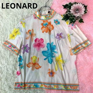 レオナール(LEONARD)のB250.レオナール【カットソー】LL 花柄 トリム 大きいサイズ ストレッチ(Tシャツ(半袖/袖なし))