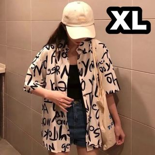 37【大人気】総柄ビッグシルエットシャツブラウス 半袖 レディース XL LL(シャツ/ブラウス(半袖/袖なし))