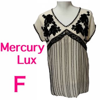 【美品】Mercury Lux☆プルオーバーブラウス☆刺繍＆ビーズ☆フリーサイズ(シャツ/ブラウス(半袖/袖なし))