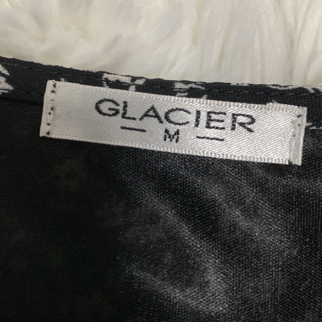 【美品】GLACIER☆花柄ミモレ丈ワンピース☆前ボタン☆ウエストゴム☆黒＆白 レディースのワンピース(ロングワンピース/マキシワンピース)の商品写真