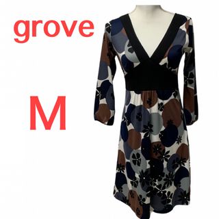 【美品】grove☆ひざ丈ワンピース☆花柄☆大人女子系(ひざ丈ワンピース)