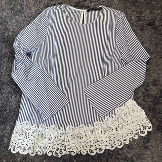 ザラ(ZARA)のZARA ザラ　ストライプ　リップル　レース　ブラウス　トップス(シャツ/ブラウス(長袖/七分))