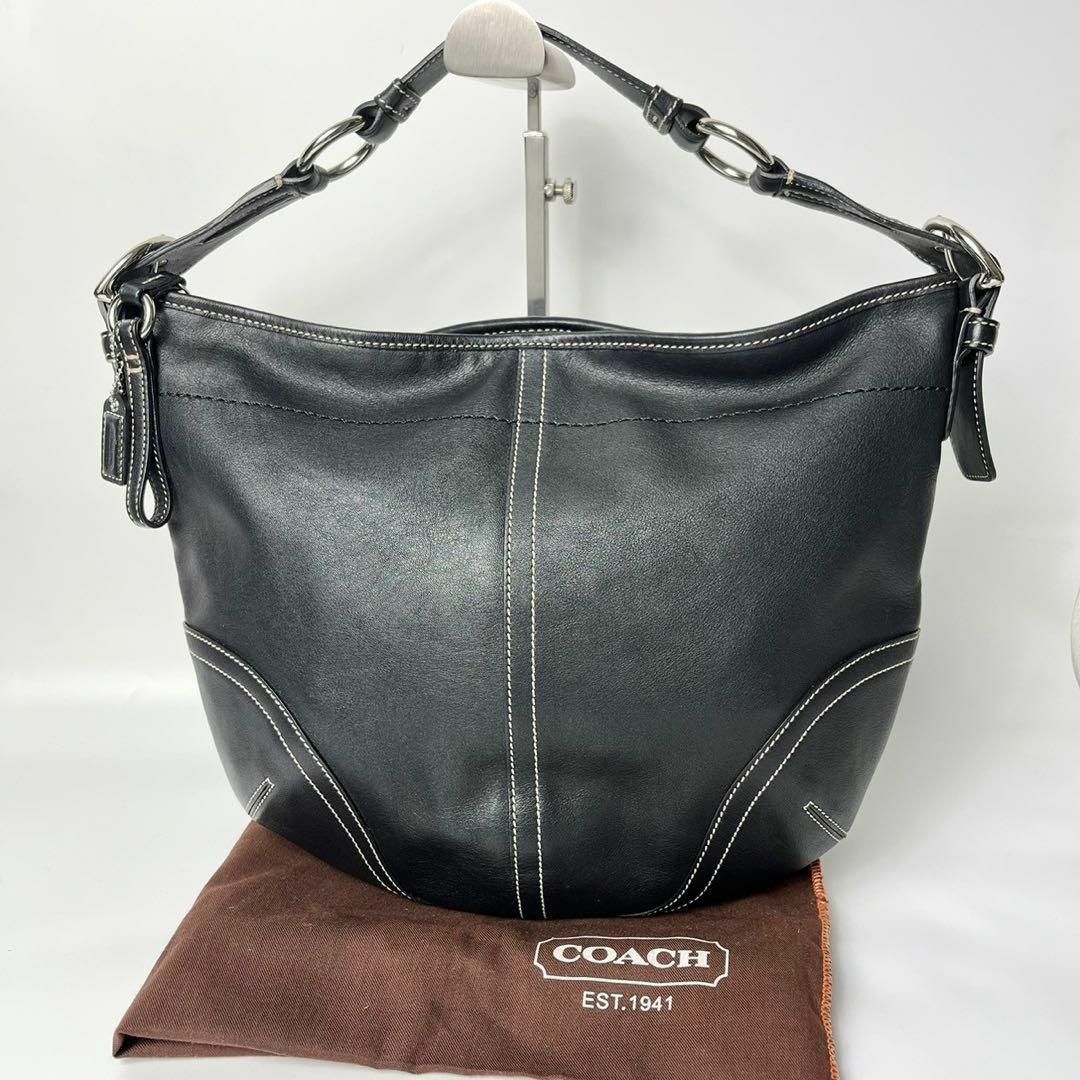 COACH(コーチ)の【美品・保存袋付】コーチ　オールレザー　ブラック　ワンショルダーバッグ レディースのバッグ(ショルダーバッグ)の商品写真