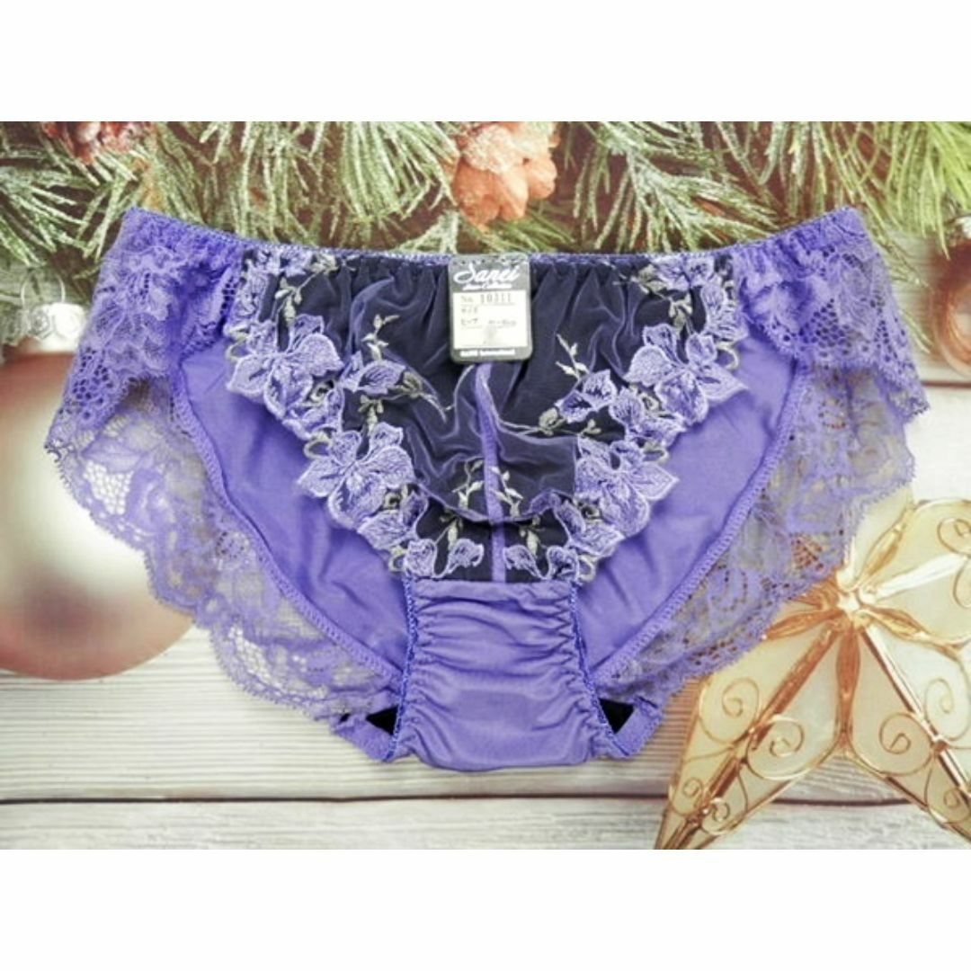 c141 E80/L 脇高ブラ＆ショーツセット 下着 紫 すみれ刺繍 レディースの下着/アンダーウェア(ブラ&ショーツセット)の商品写真