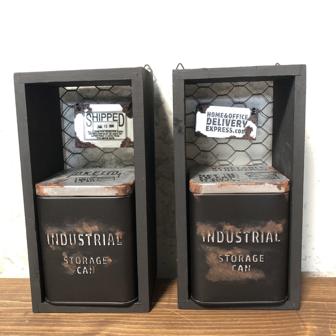 男前ウッドディスプレイストレージ缶付き2個セット ハンドメイドのインテリア/家具(インテリア雑貨)の商品写真