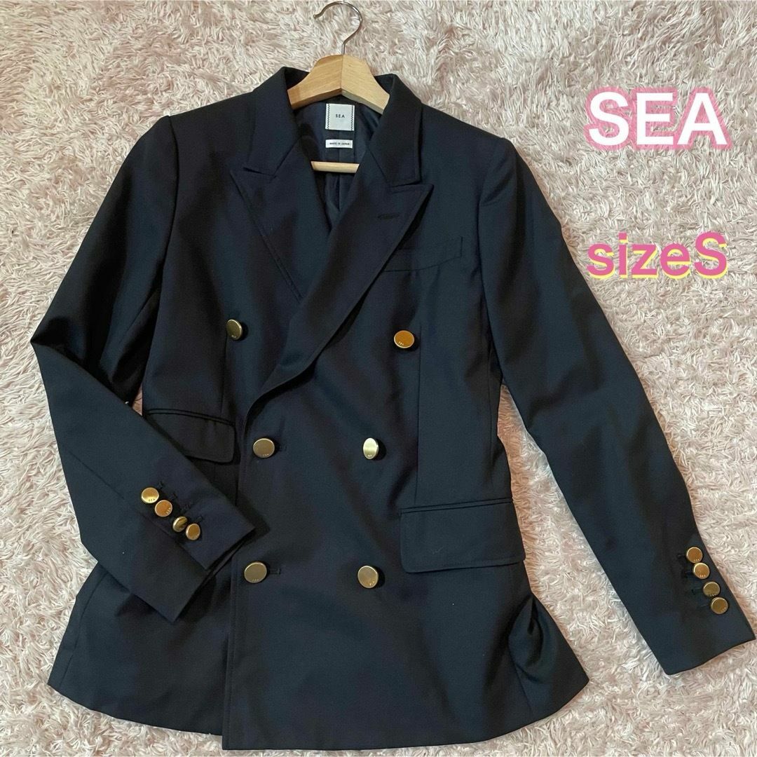 SEA(シー)の【美品】SEA　ジャケット　紺ブレザー　カシミヤ混　金ボタン　ダブル レディースのジャケット/アウター(テーラードジャケット)の商品写真