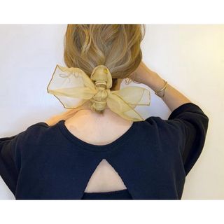 prele Ribbon pony hook Organdy グリーン、イエロー(ヘアアクセサリー)