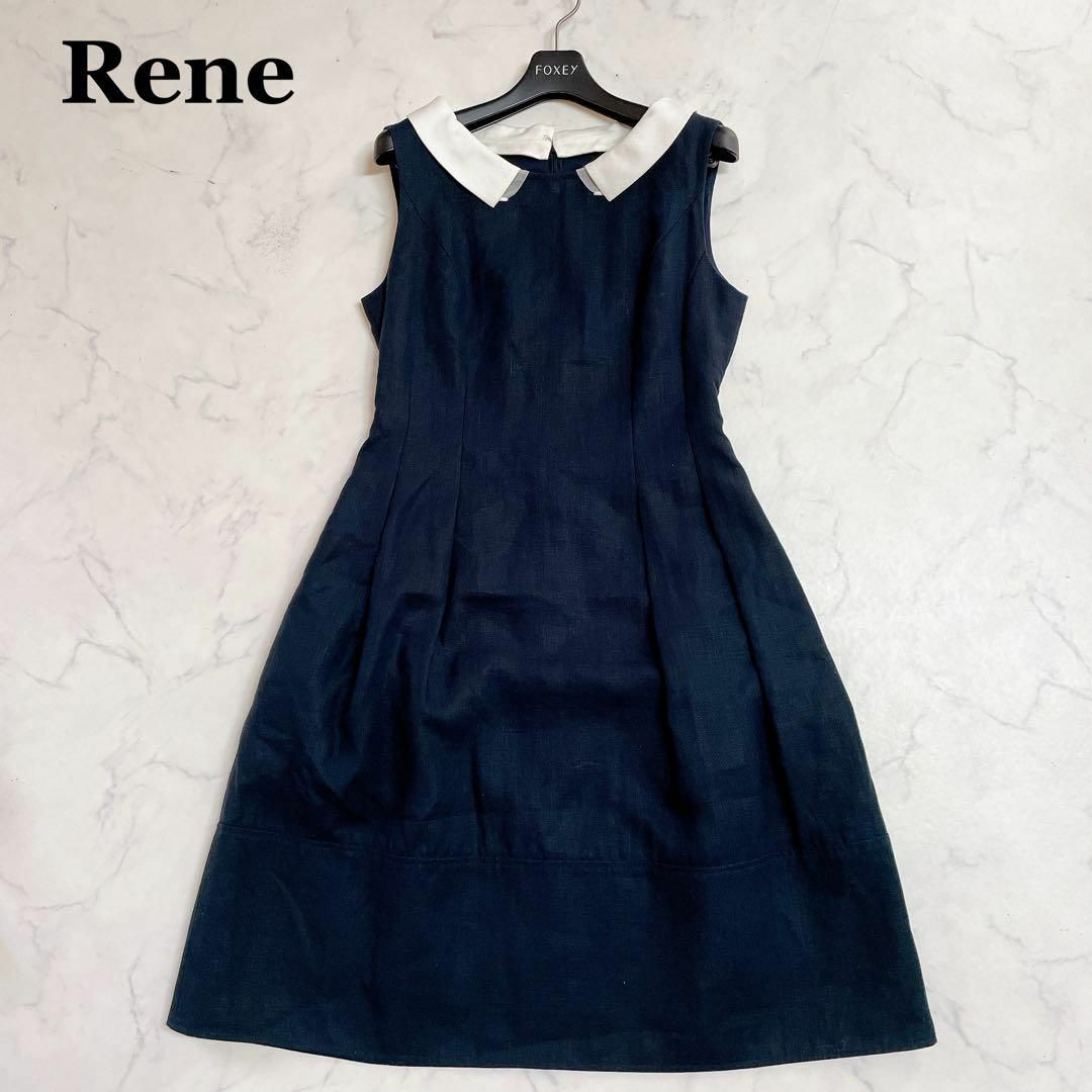 René(ルネ)の美品꧁ ルネ꧂襟付　ワンピース　2way リネン　シルク　Aライン　36 M レディースのワンピース(ひざ丈ワンピース)の商品写真