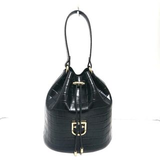 フルラ(Furla)のFURLA(フルラ) ハンドバッグ美品  コロナ ドローストリングバッグ 黒 型押し加工/巾着型 レザー(ハンドバッグ)