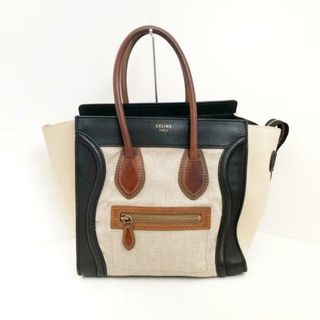 セリーヌ(celine)のCELINE(セリーヌ) ハンドバッグ ラゲージマイクロショッパー ベージュ×黒×マルチ レザー×麻(ハンドバッグ)