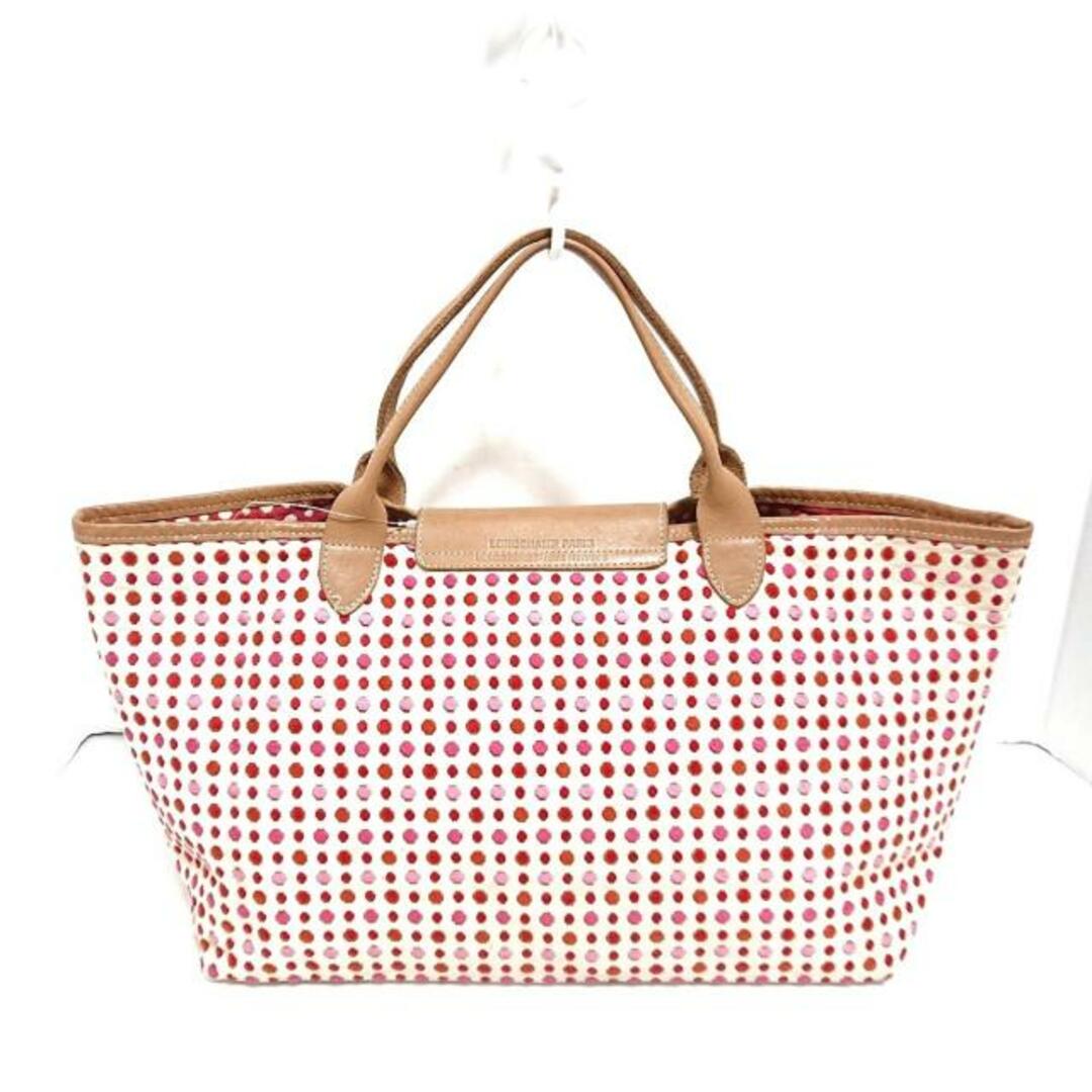 LONGCHAMP(ロンシャン)のLONGCHAMP(ロンシャン) トートバッグ ル・プリアージュ アイボリー×マルチ ドット柄 キャンバス×レザー レディースのバッグ(トートバッグ)の商品写真