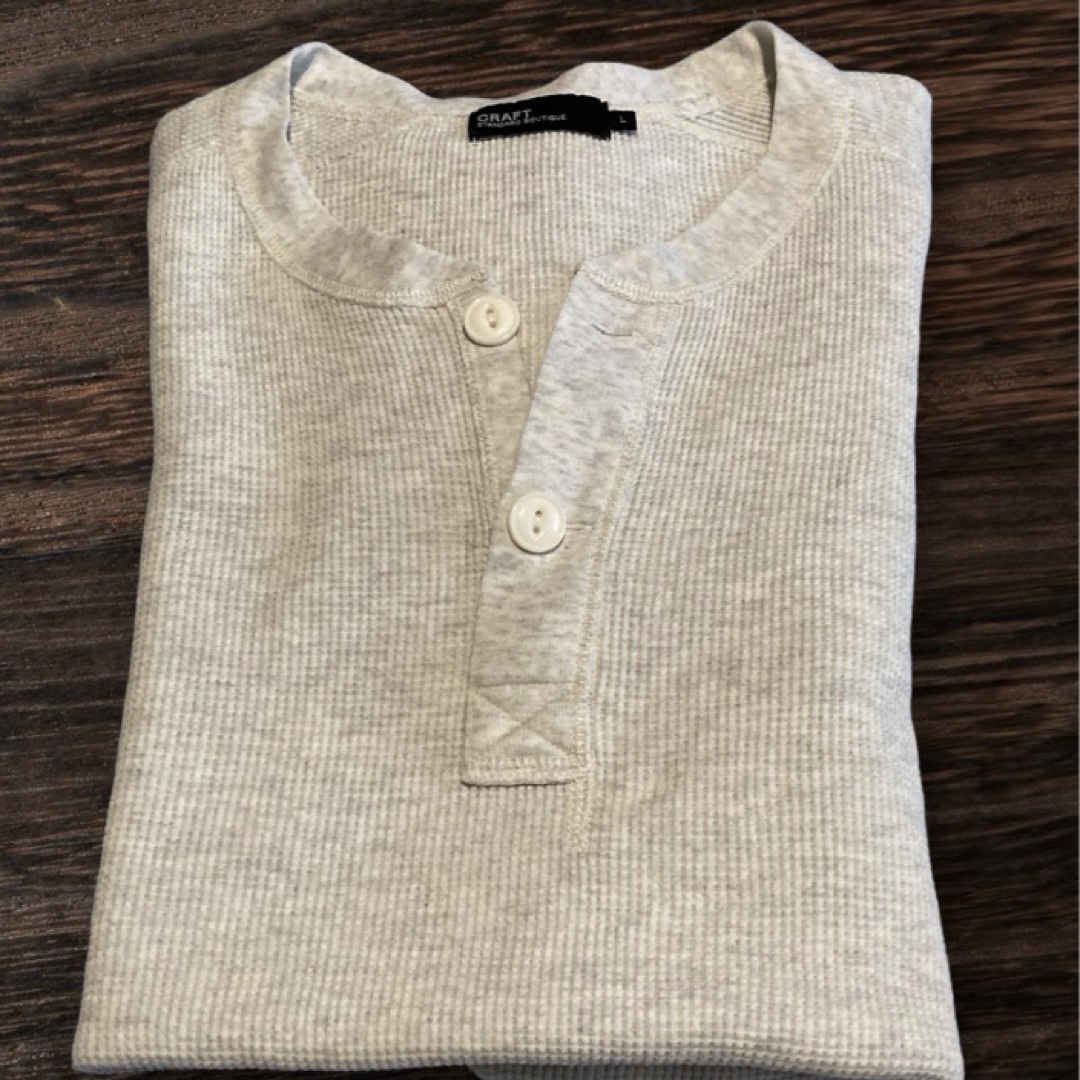 CRAFT STANDARD BOUTIQUE(クラフトスタンダードブティック)の古着　ワッフルニット✨Tシャツ　Lサイズ　メンズ✨CRAFT ヘンリーネック メンズのトップス(Tシャツ/カットソー(半袖/袖なし))の商品写真