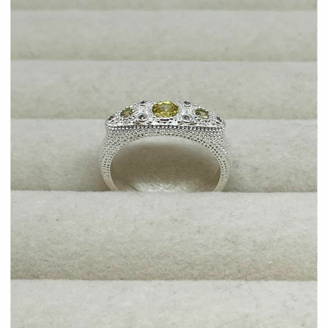 083b4黄色×シルバーリング　指輪　韓国アクセサリー　石プチプラ　ジュエリー レディースのアクセサリー(リング(指輪))の商品写真