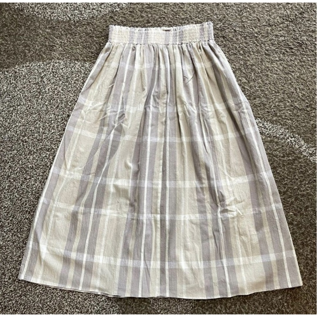 美品　レディース　ロングスカート　コットン100％　チェック　ナチュラル レディースのスカート(ロングスカート)の商品写真
