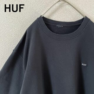 ハフ(HUF)のU3 HUF ハフ　半袖スウェットトレーナー　胸ロゴ　XLメンズ相当　黒ゆるだぼ(スウェット)