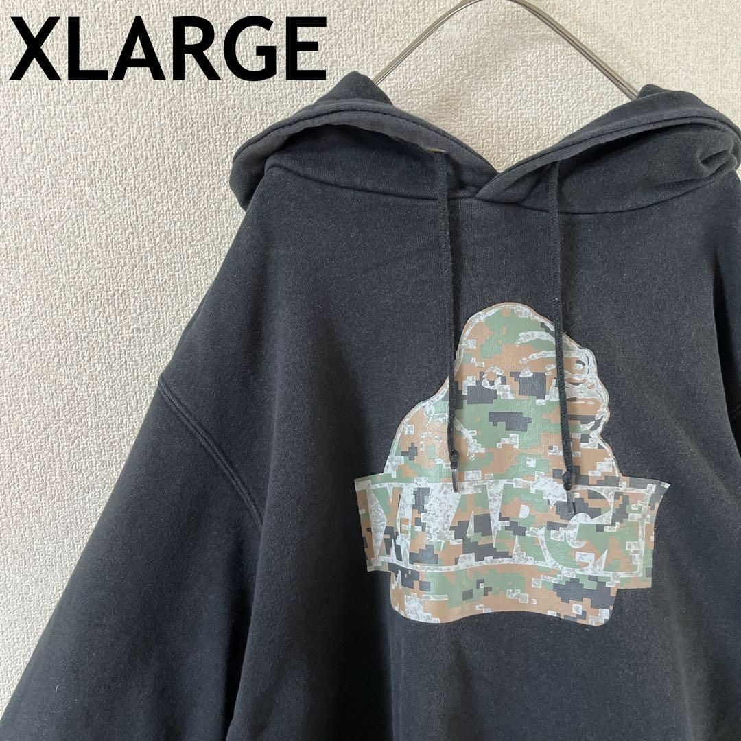 XLARGE(エクストララージ)のU3 XLARGE エクストララージ　スウェットパーカー　ドットロゴ　Ｌメンズ黒 メンズのトップス(パーカー)の商品写真