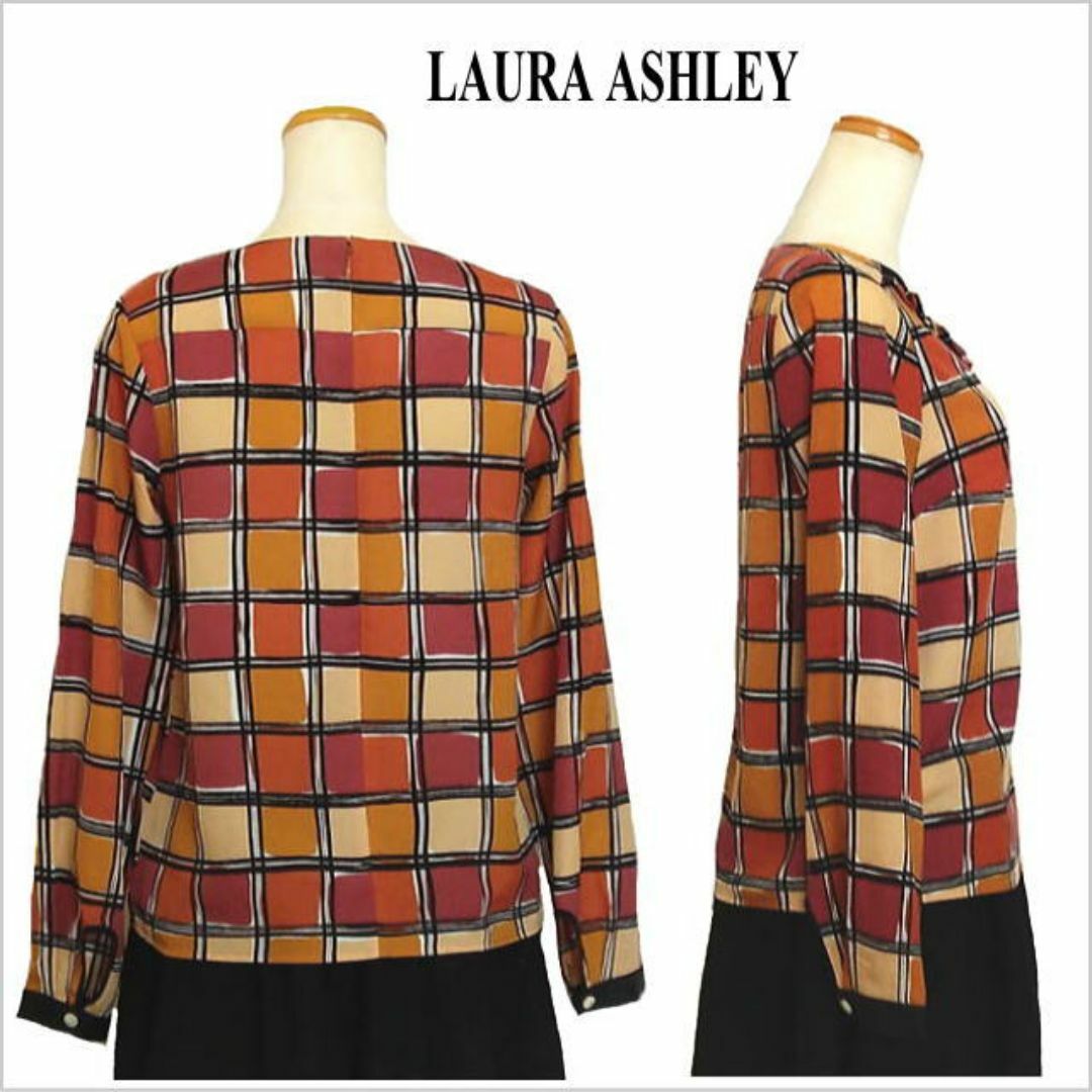 LAURA ASHLEY(ローラアシュレイ)の［LAURA ASHLEY london］チェック柄ノーカラーブラウス S～M位 レディースのトップス(シャツ/ブラウス(長袖/七分))の商品写真