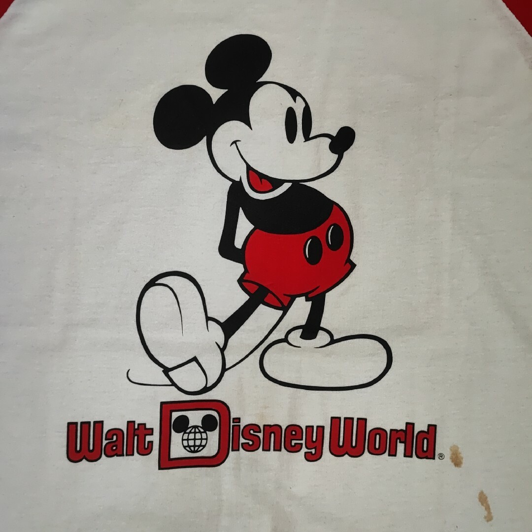 Disney(ディズニー)の80年代　青タグ　Disney　ディズニー　ラグランスリーブ　XLサイズ 半袖 メンズのトップス(Tシャツ/カットソー(半袖/袖なし))の商品写真