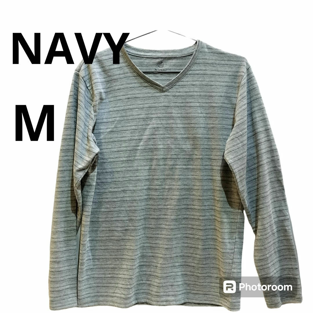 NAVY(ネイビー)のメンズ　トップス　NAVY ネイビー　Tシャツ　長袖　М　ボーダー　グレー メンズのトップス(Tシャツ/カットソー(七分/長袖))の商品写真