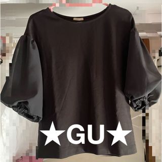 ジーユー(GU)のGU 半袖　パフスリーブ　ブラックS(Tシャツ/カットソー(半袖/袖なし))