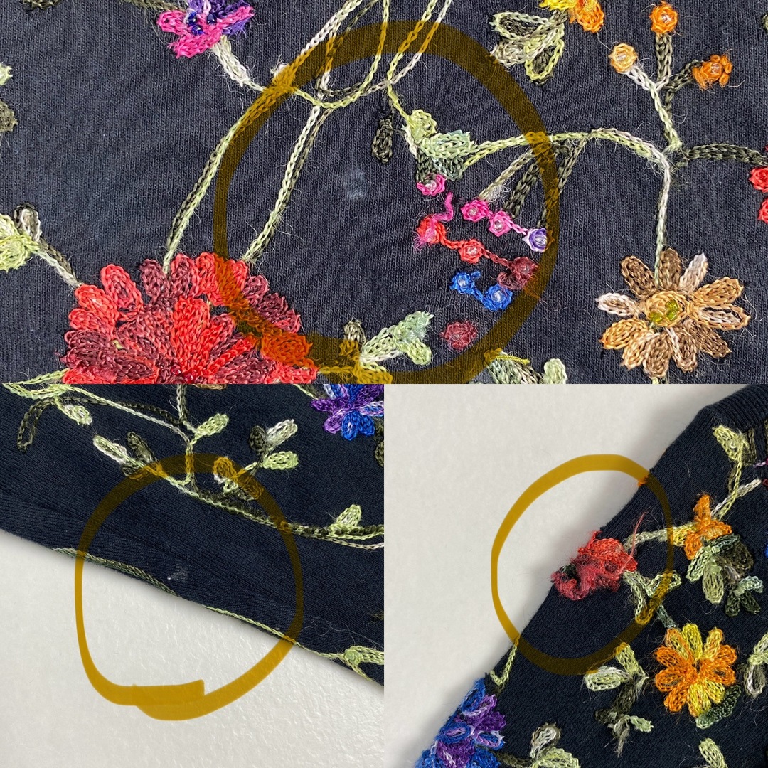 ヴィンテージ　カットソー　総刺&#32353;　花柄　インド製　上質　黒 レディースのトップス(カットソー(長袖/七分))の商品写真