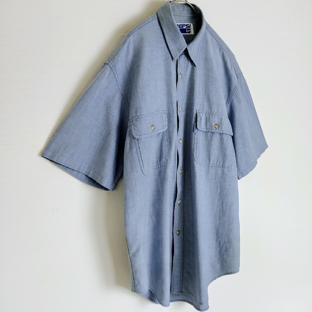 【オーバーサイズ】PEPSI☆デニム風半袖シャツ　M（XL相当）ライトブルー　青 メンズのトップス(シャツ)の商品写真