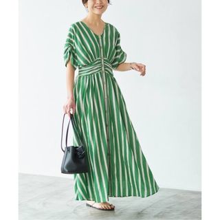 新品 ヌキテパ COTTON VOILE STRIPE WAIST グリーン