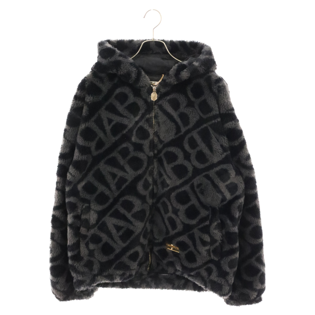 A BATHING APE(アベイシングエイプ)のA BATHING APE アベイシングエイプ Sport Monogram Fake Fur Hoodie Jacket 0ZXJKMX41051L スポーツモノグラム フェイクファージャケット 総柄 アウター ブラック/グレー メンズのジャケット/アウター(フライトジャケット)の商品写真