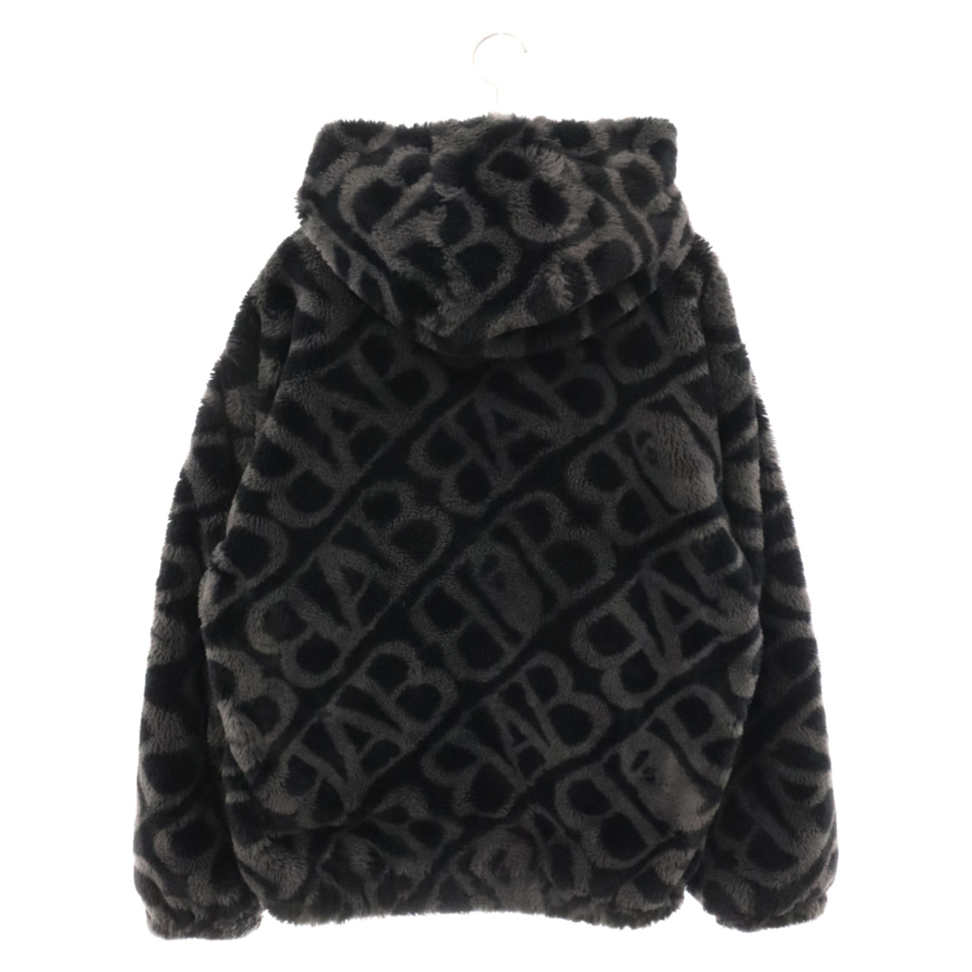 A BATHING APE(アベイシングエイプ)のA BATHING APE アベイシングエイプ Sport Monogram Fake Fur Hoodie Jacket 0ZXJKMX41051L スポーツモノグラム フェイクファージャケット 総柄 アウター ブラック/グレー メンズのジャケット/アウター(フライトジャケット)の商品写真