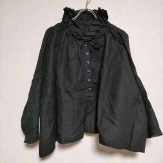 ネストローブ(nest Robe)のnest Robe 01213-1050 リネンラッフルカラー ブラウス シャツ ブラック レディース ネストローブ【中古】4-0429M∞(シャツ/ブラウス(長袖/七分))